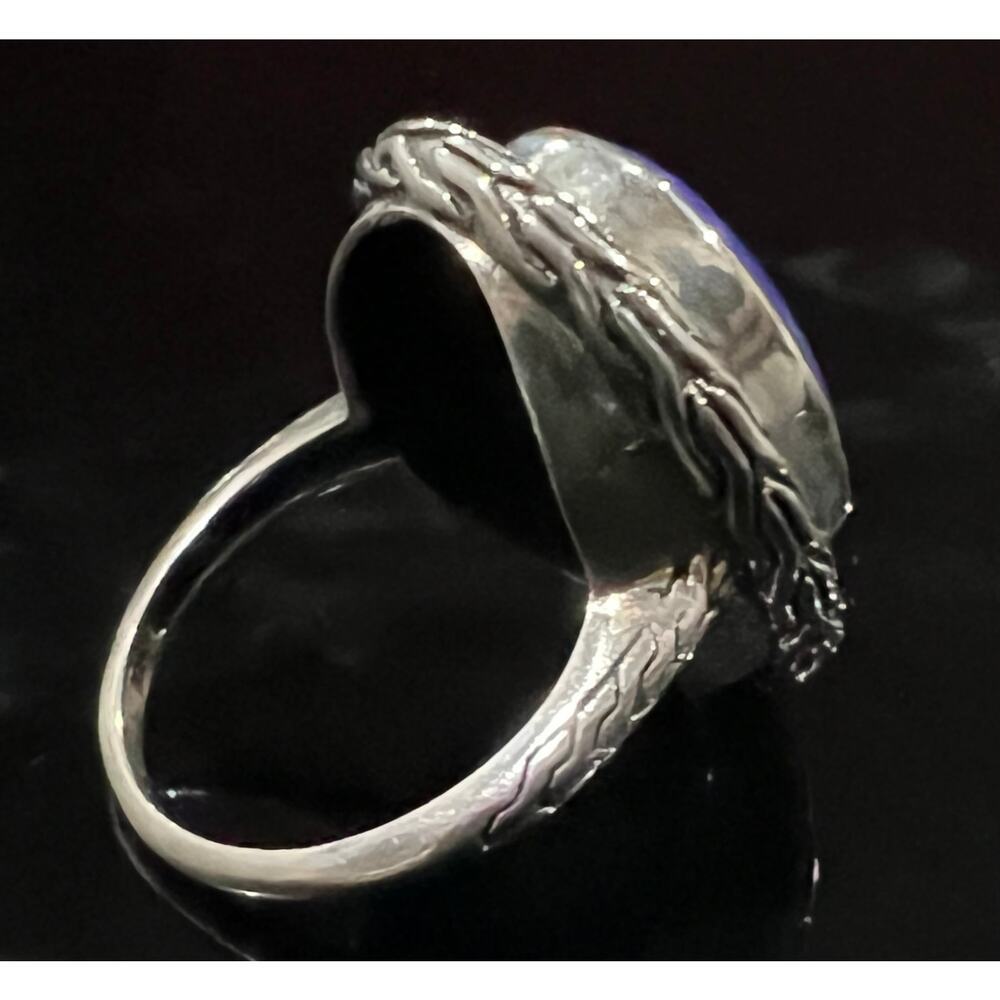 Large STS Sterling Silver & Lapis Lazuli Basket Weave Statement Ring - Picture 8 of 12